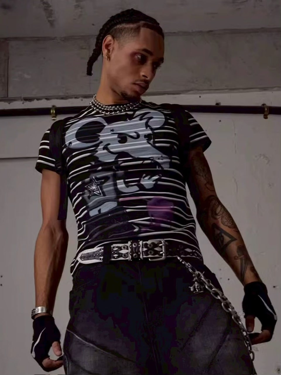 【DND4DES】RAT GRAFFITI STRIPED TIGHT T-SHIRT