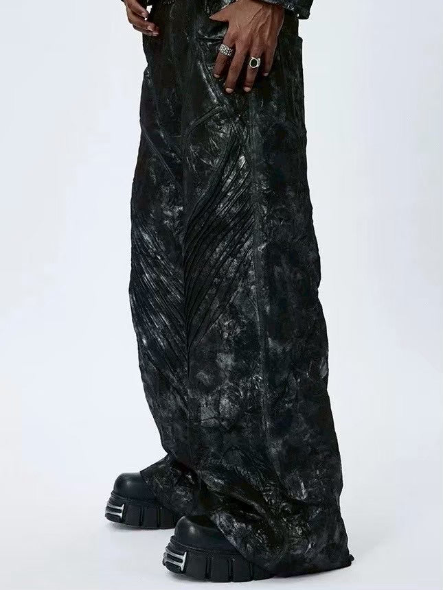 【DND4DES】COATED FAUX LEATHER BIKER BAGGY PANTS