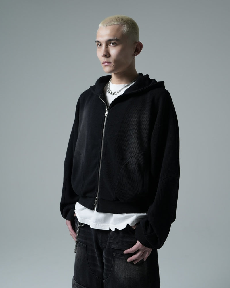 【CHIKASHITSU PLUS HIGH】Rust waffle zip up hoodie
