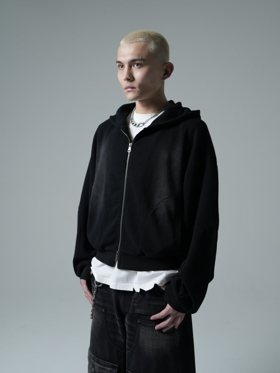 【CHIKASHITSU PLUS HIGH】Rust waffle zip up hoodie