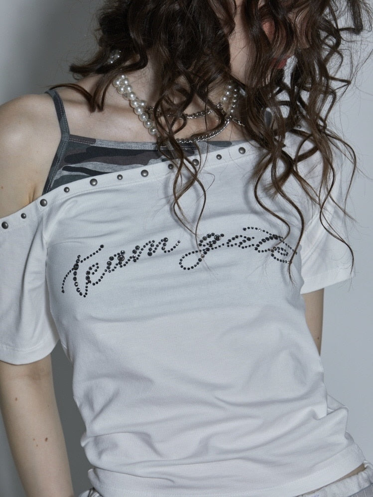 【GATELESS】LAYERED CAMI OFF-SHOULDER T-SHIRT / 【ゲートレス】レイヤードキャミソールオフショルダーTシャツ