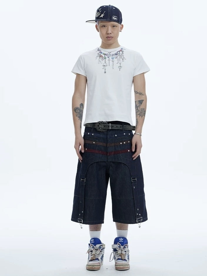 【DND4DES】COLORFUL SUEDE RAW DENIM SHORTS
