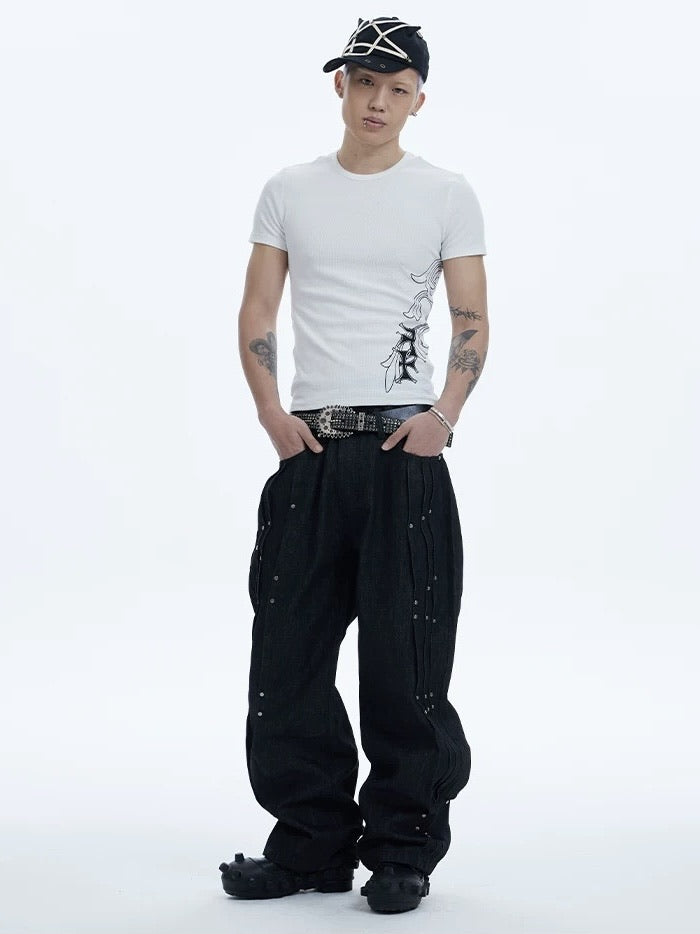 【DND4DES】RIVETED PLEATED DENIM