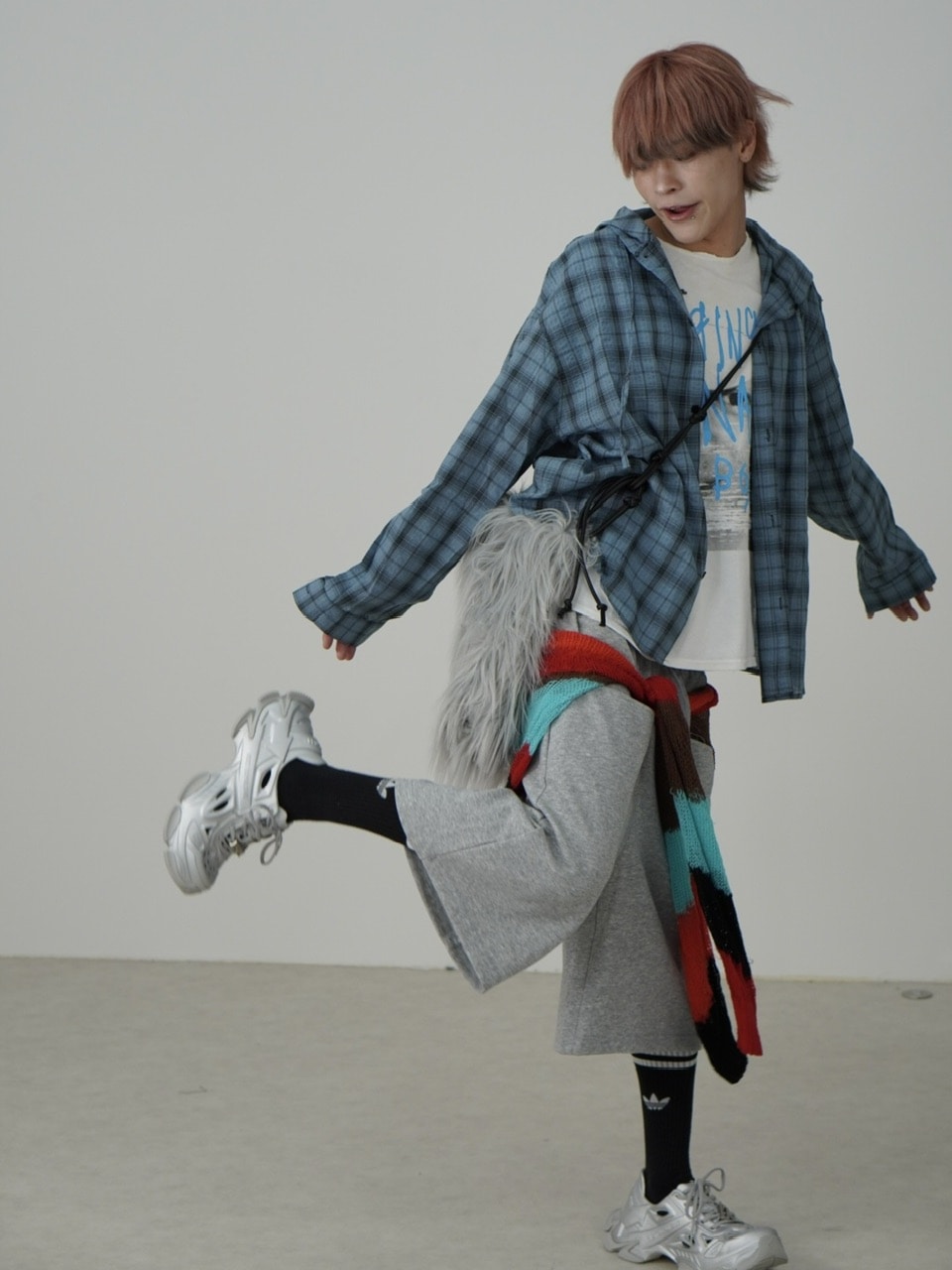 国際配送【Nerd out XU】oversized hood check shirt (2color) / 【ナードアウトエックスユー】オーバーサイズフードチェック長袖シャツ