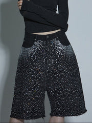 【GATELESS】RHINESTONE FRINGE DENIM HALF PANTS / 【ゲートレス】ラインストーンフリンジデニムハーフパンツ