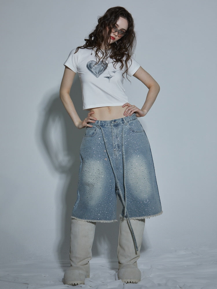 【GATELESS】HEART GRAPHIC PRINT CROPPED T-SHIRT / 【ゲートレス】ハートグラフィックプリントクロップド半袖Tシャツ