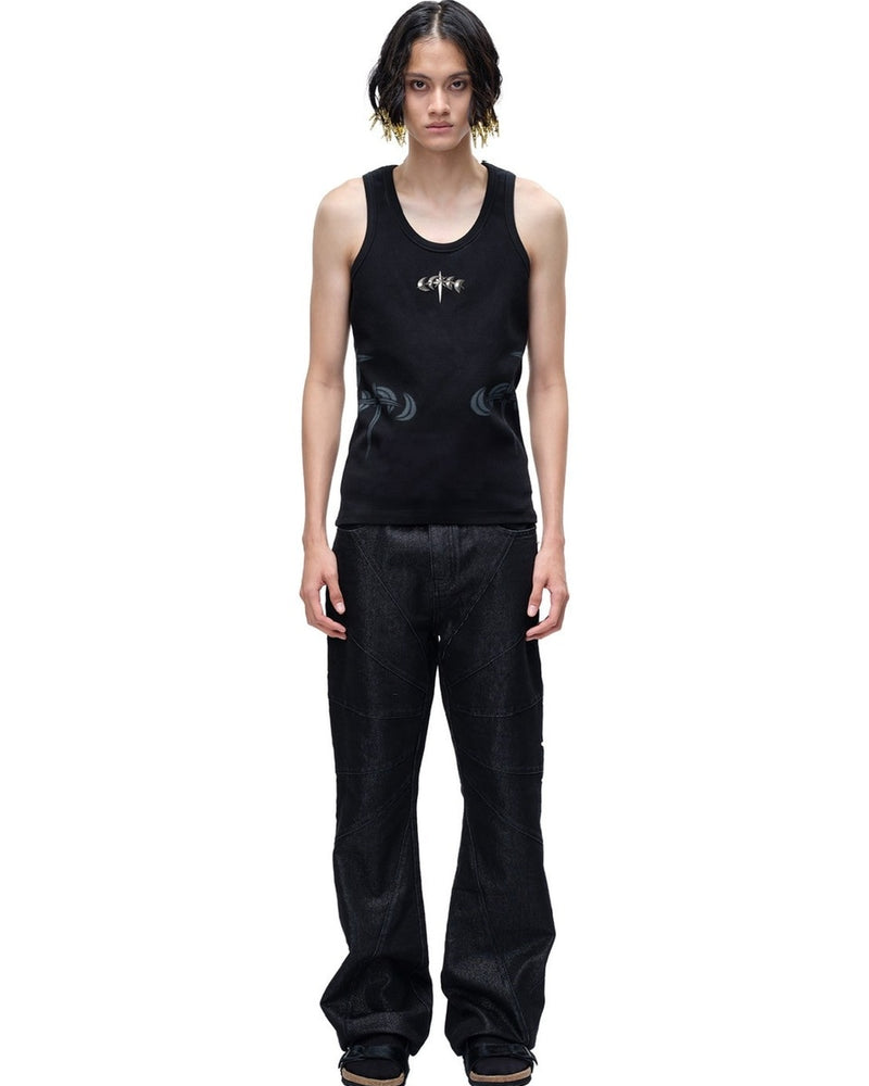 【The Boy Has No Patience】LUMINOUS DAWN ASTRAL METAL LOGO VEST / 【ザボーイハズノーペーシェンス】メタルロゴグラフィックプリントタンクトップ