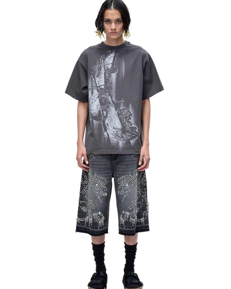 【The Boy Has No Patience】LUMINOUS DAWN PHANTOM SWORDSHIELD TEE / 【ザボーイハズノーペーシェンス】パールグラフィックメタルロゴ半袖Tシャツ