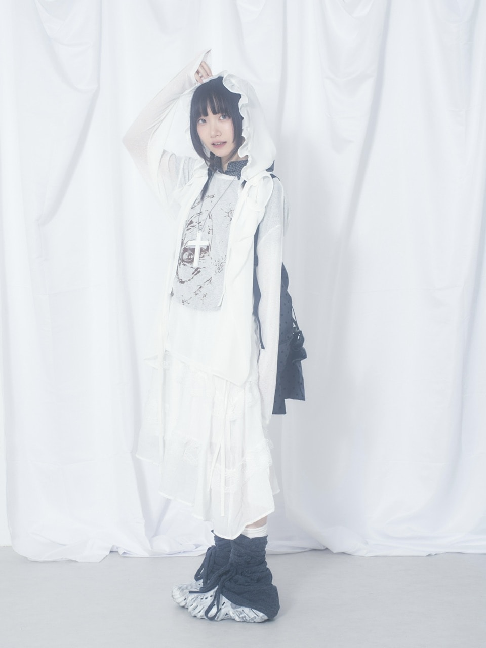 国際配送【Nerd out XU】unbalance long frill skirt (3color) / 【ナードアウトエックスユー】アンバランスロングフリルスカート