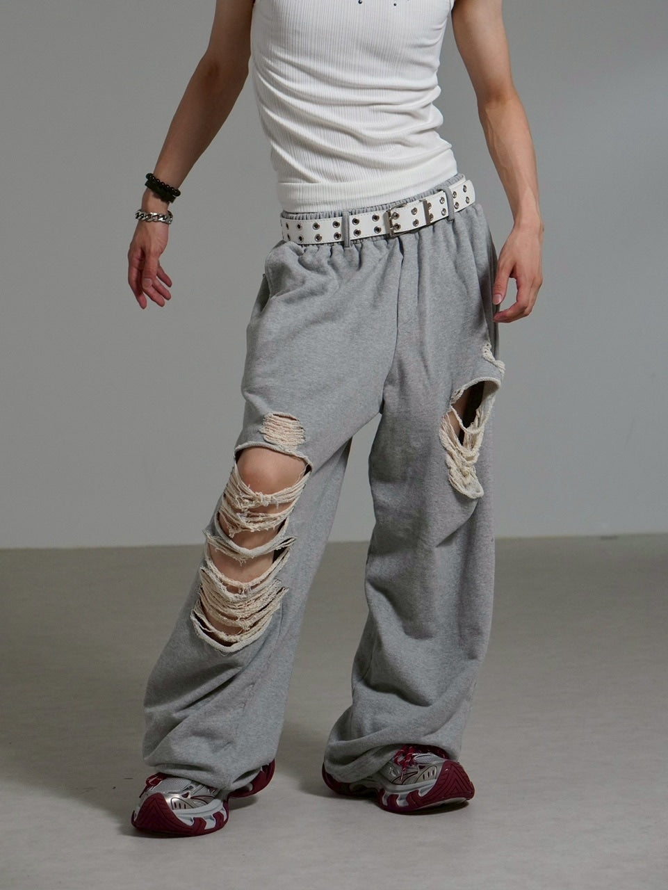 受注制【Chikashitsu +】full length crash sweat pants / 【チカシツプラス】フルレングスクラッシュスウェットパンツ (2color)