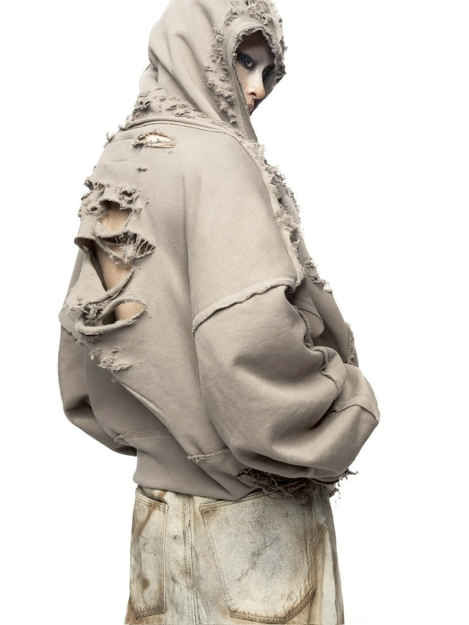 【LATUI ATELIER】ANGER ISSUES HOODIE / 【ラトゥイ アトリエ】クラッシュドダメージシェルジップパーカー