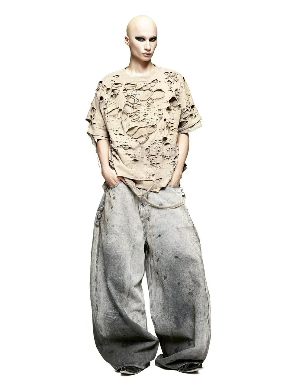 【LATUI ATELIER】ENSO T-SHIRT / 【ラトゥイ アトリエ】クラッシュドダメージ半袖Tシャツ