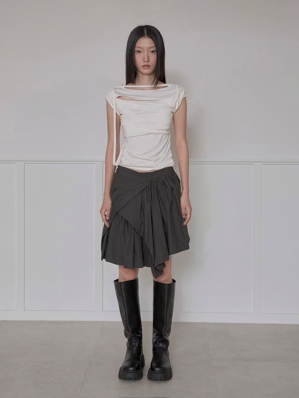 【FLAREUP】Asymmetrical Draped Layered Skirt