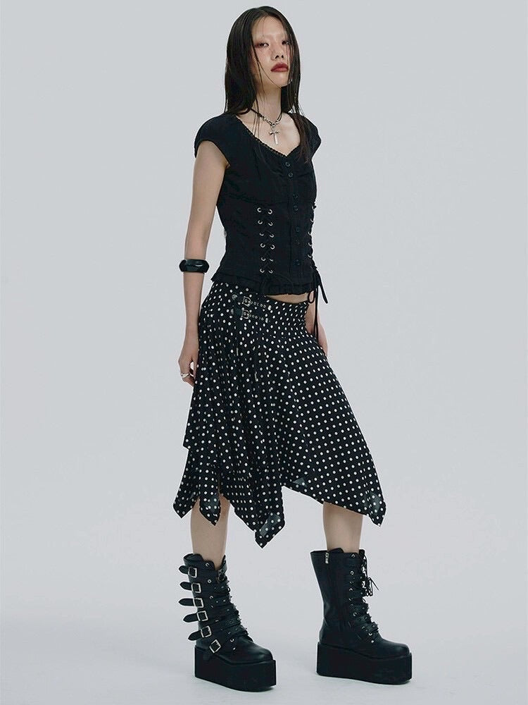 【NOT KNOWING】Belted Dot Drop Skirt / 【ノットノーイング】ベルテッドドットドロップスカート