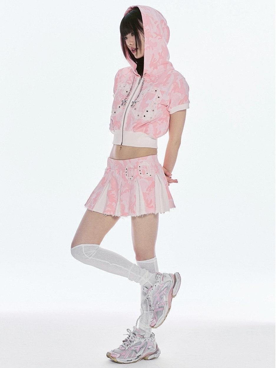 【CHERRYQUIRI】CQ lace stud hood zip-up