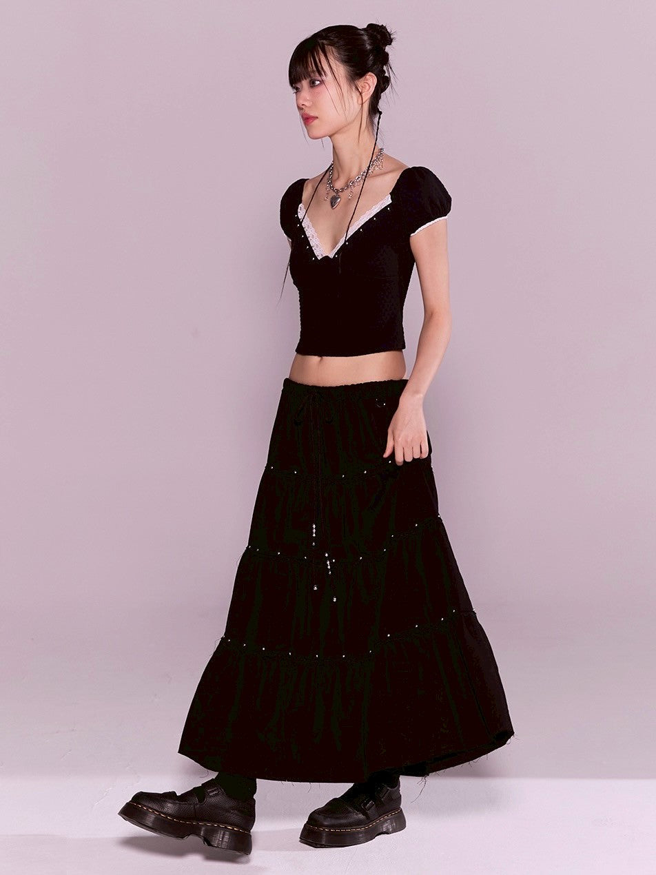 【CHERRYQUIRI】floral lace puff tee