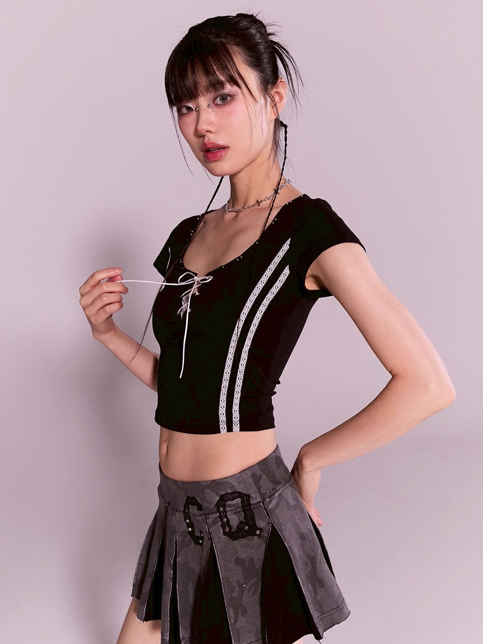 【CHERRYQUIRI】twin lace metalic tee