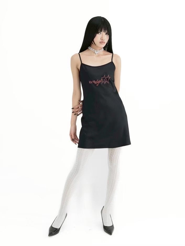 【KAIYA】Satin Crystal Logo Dress / 【カイヤ】サテンクリスタルロゴワンピース