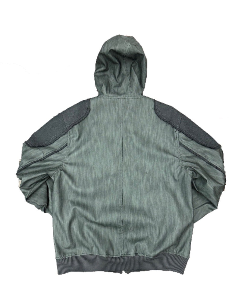 【BLR BLUER】Destroyed Leather and Linen Hoodie Zip-up Jacket