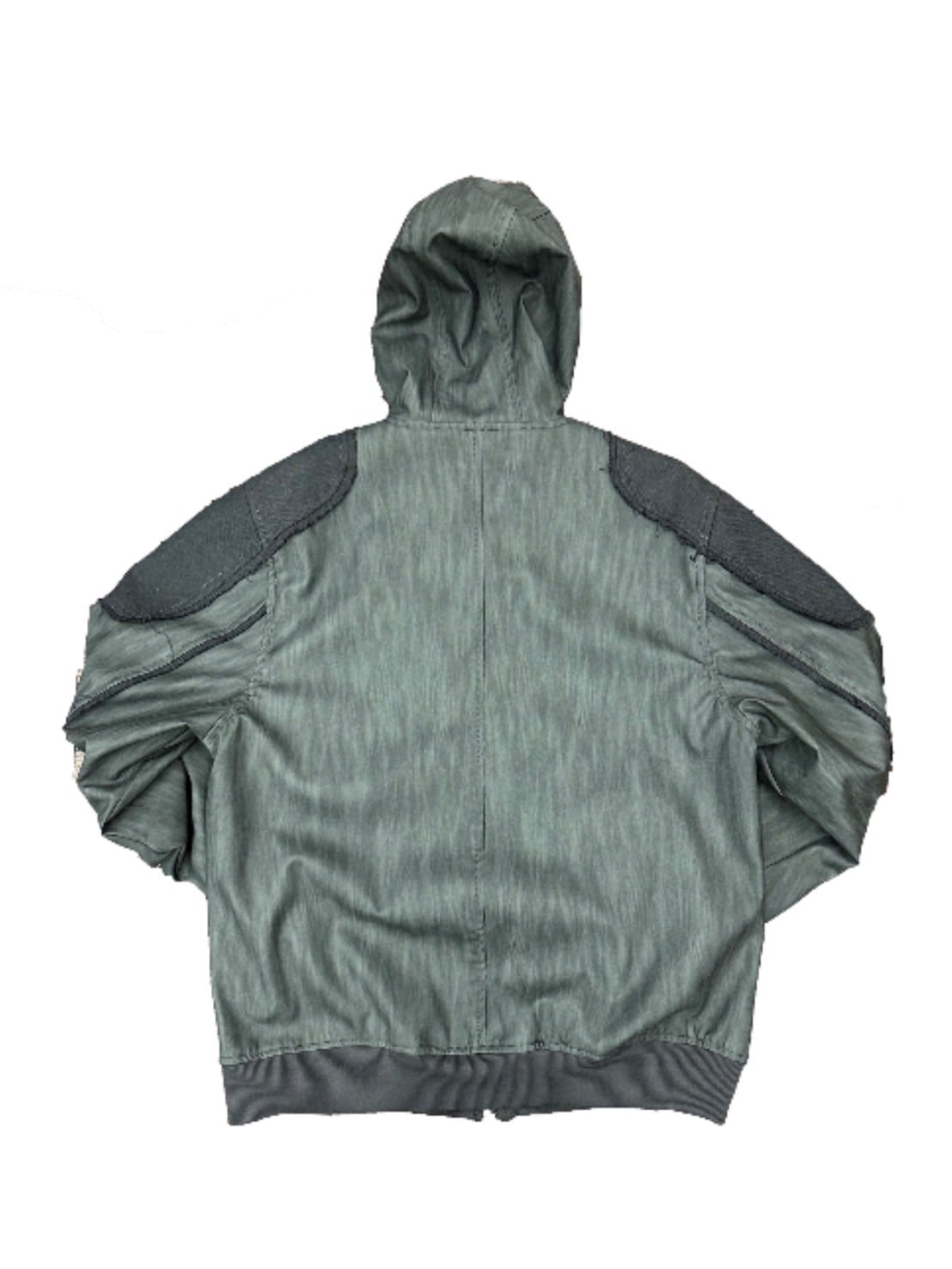 【BLR BLUER】Destroyed Leather and Linen Hoodie Zip-up Jacket