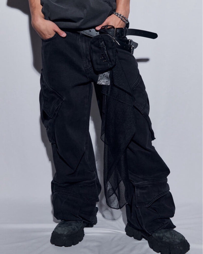 【BLR BLUER】Utility Cargo Washed Denim Pants