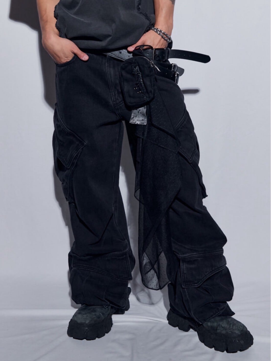 【BLR BLUER】Utility Cargo Washed Denim Pants