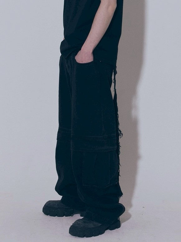 【BLR BLUER】Divided Curved Line Double Buckle Pants