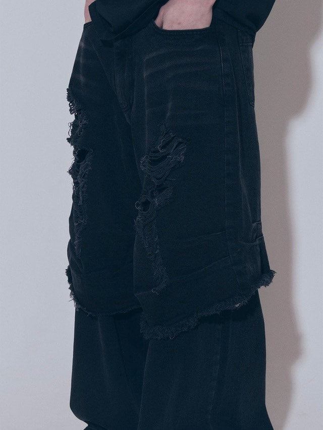 【BLR BLUER】Destroyed Vintage Double Denim Pants