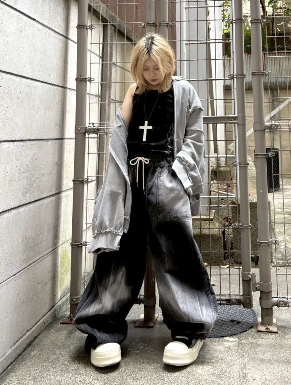 受注制【Never mind the XU】washde ballon denim pants / 【エックスユードッグ】ウォッシュドバルーンデニムパンツ