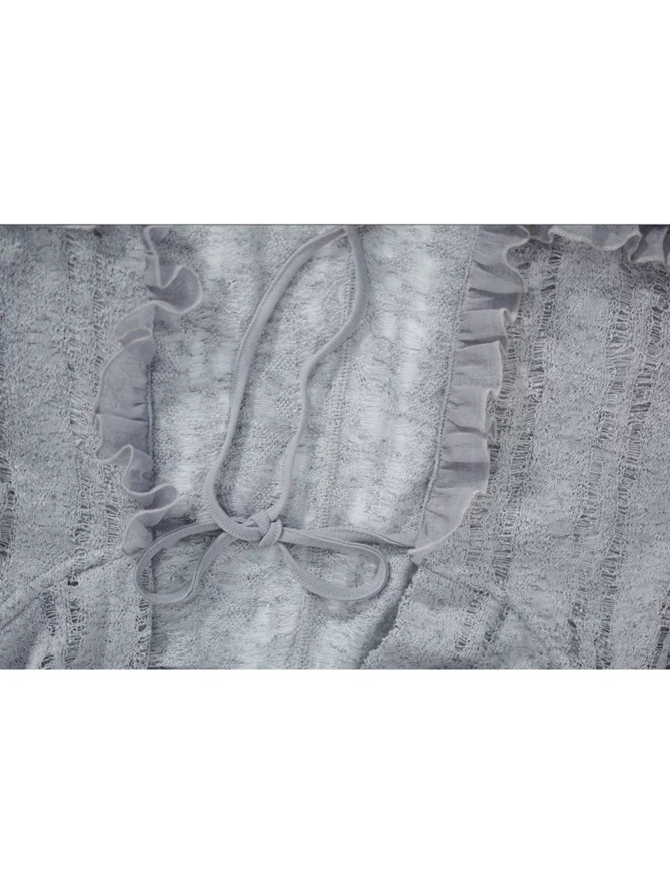 【Cest Nous】Misty Blue Cardigan / 【セヌー】フードフリルシースルーカーディガン