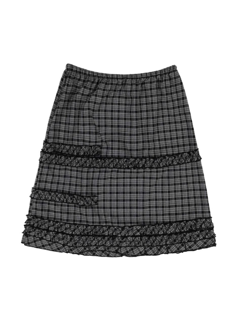 【FANCY CLUB】SHUSHU FRILL CHECK MIDI SKIRT / 【ファンシークラブ】シュシュフリルチェックミディスカート