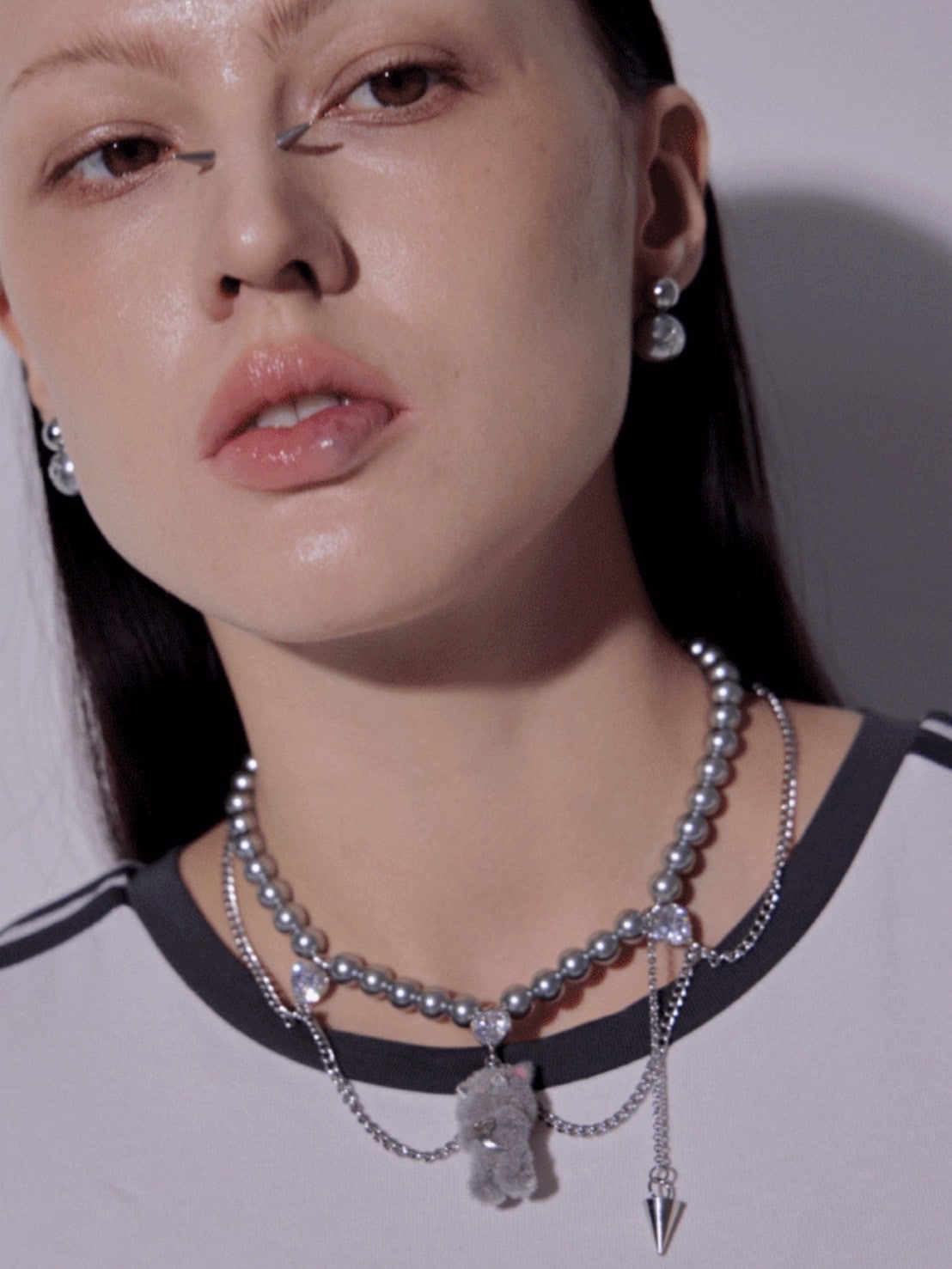 【PEG LEG】mascot silver chain pearl layered necklace