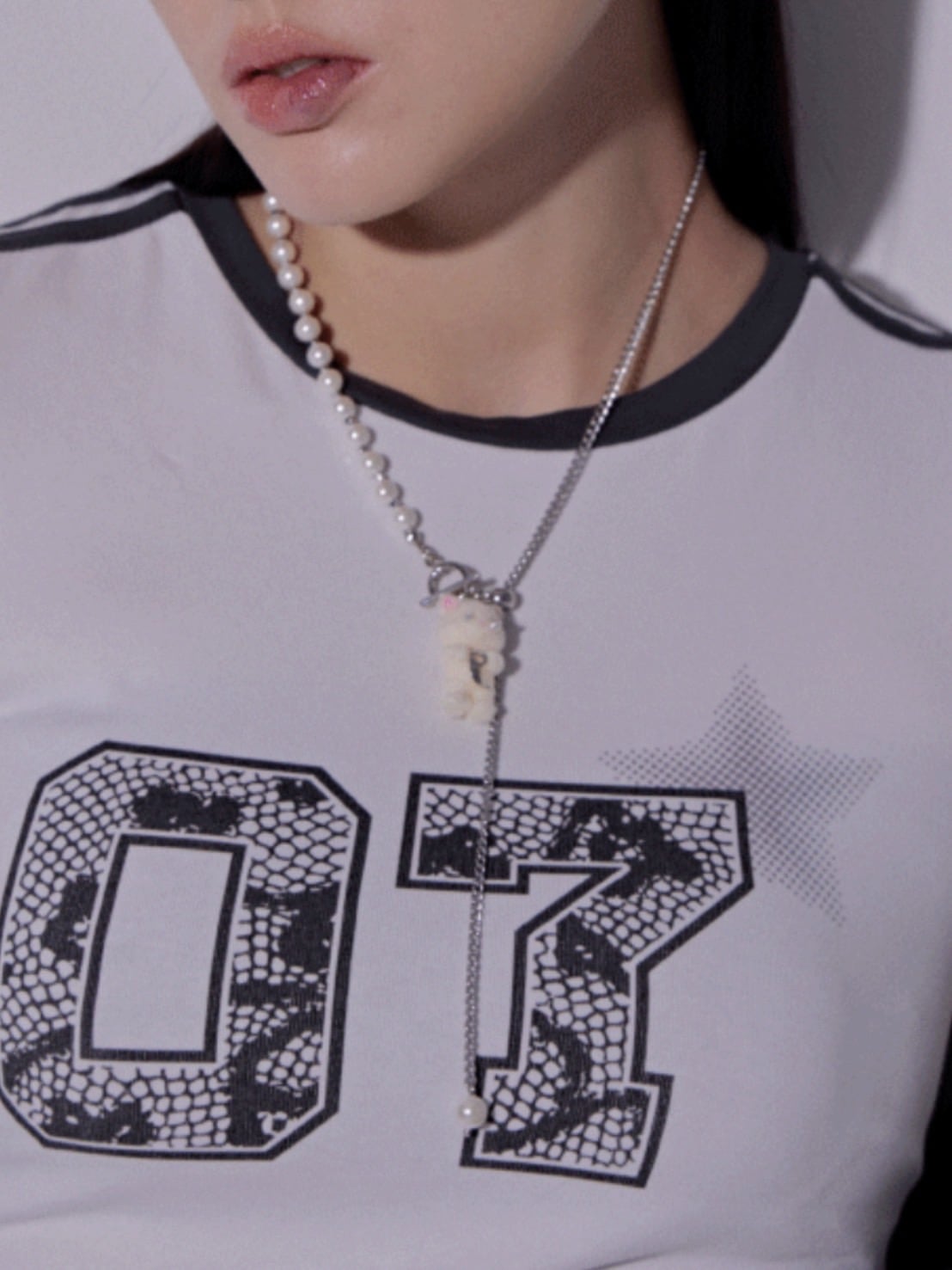 【PEG LEG】mascot switch pearl chain necklace