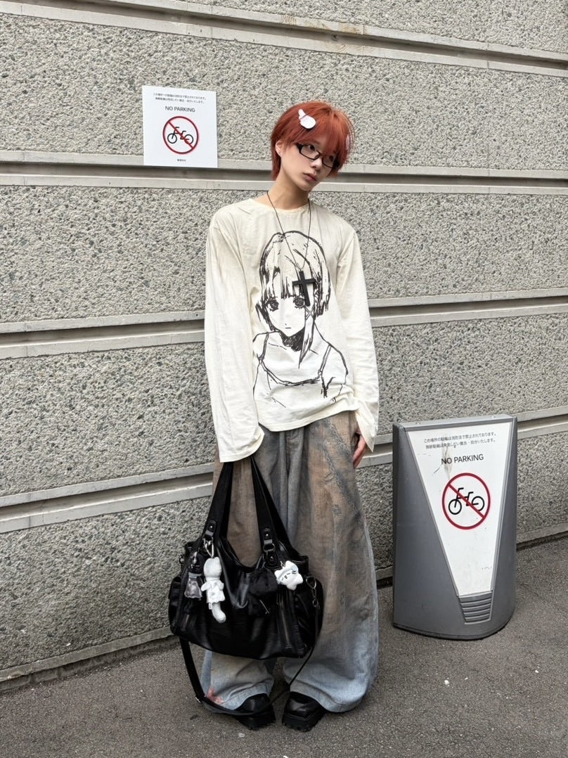 【LUV CODE】chain printed balloon denim pants