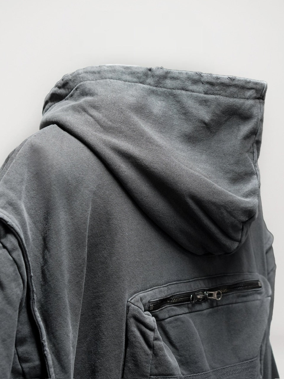 【CHIKASHITSU PLUS HIGH】cropped dirty wash double zip hoodie (charcoal) / 【チカシツプラスハイ】クロップドダーティーウォッシュダブルジップパーカー