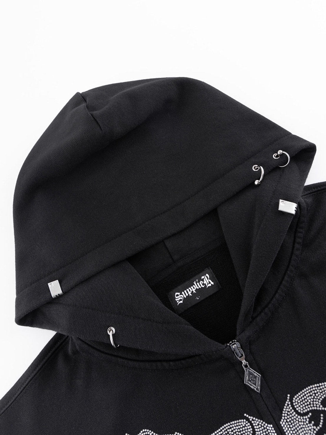 【SUPPLIER】Fire Skeleton Rhinestone Zip Hoodie / 【サプライヤー】ファイヤースケルトンラインストーンジップアップパーカー