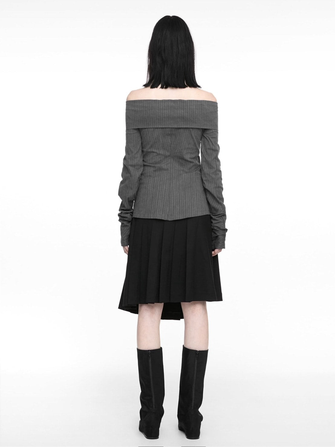 【NACHE】STRIPED OFF SHOULDER SHIRT