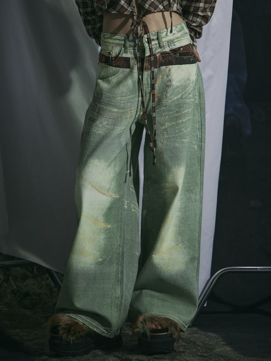 【GATELESS】VINTAGE PRINT BUGGY DENIM PANTS / 【ゲートレス】ビンテージプリントバギーデニムパンツ