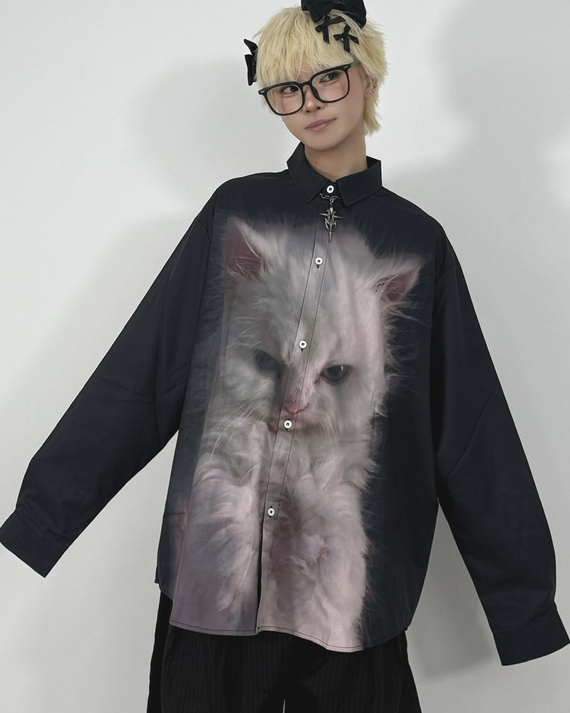 国際配送【Nerd out XU】ugly cat long sleeve shirt