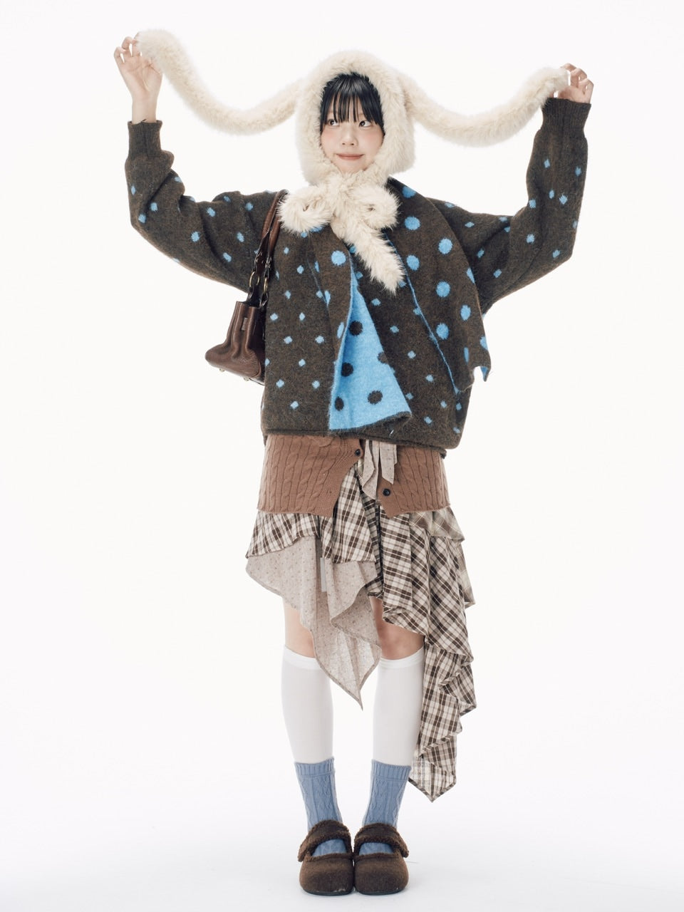 【Nerd out XU】asymmetry check skirt / 【ナードアウトエックスユー】アシンメトリーチェックスカート