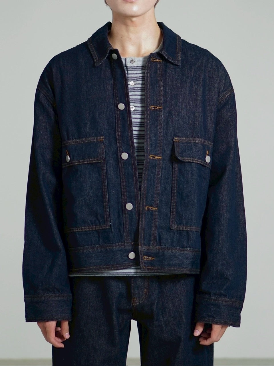 受注制【Chikashitsu +】2 pocket rigid denim jacket / 【チカシツプラス】ツーポケットデニムジャケット (2color)