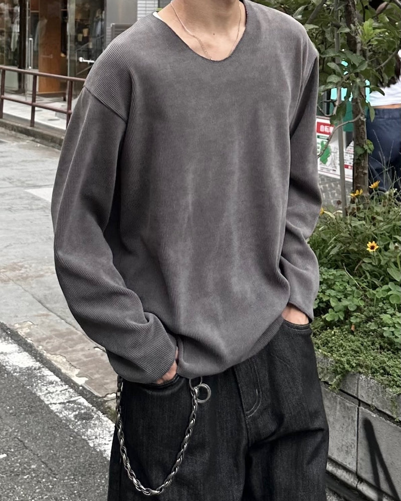 大阪店WEB限定受注制【Chikashitsu +】simple deck v neck knit / 【チカシツプラス】シンプルデッキブイネックニット (3color)