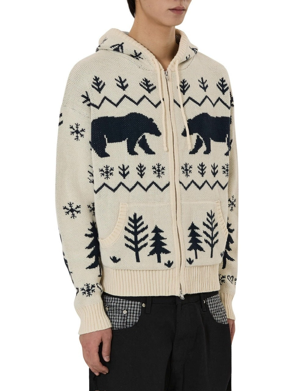 【OY】POLAR BEAR KNIT HOODIE ZIP UP