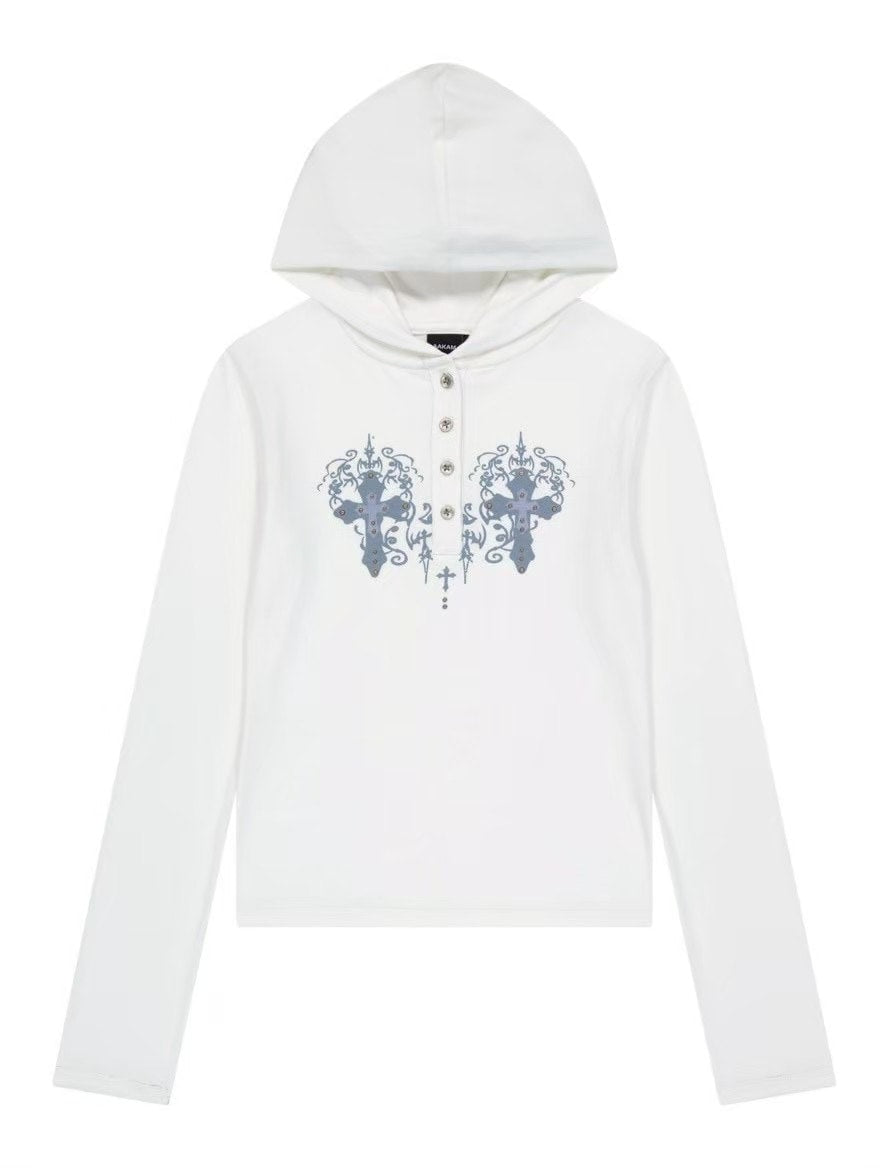 【AAKAM】Studded CROS2 Hooded Long Sleeve