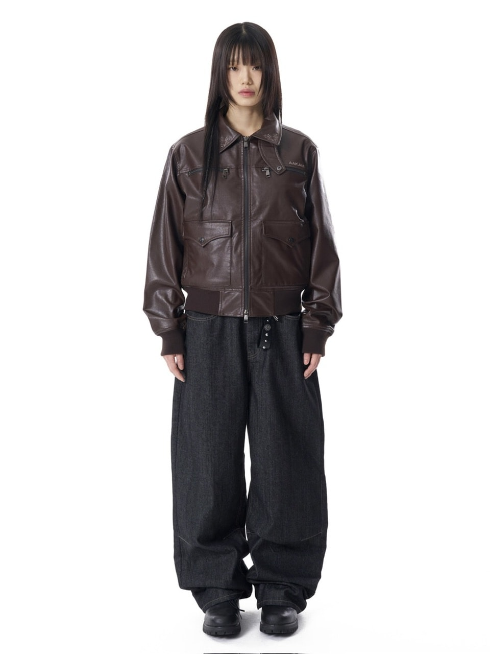 【AAKAM】Snake Printed Denim Pants