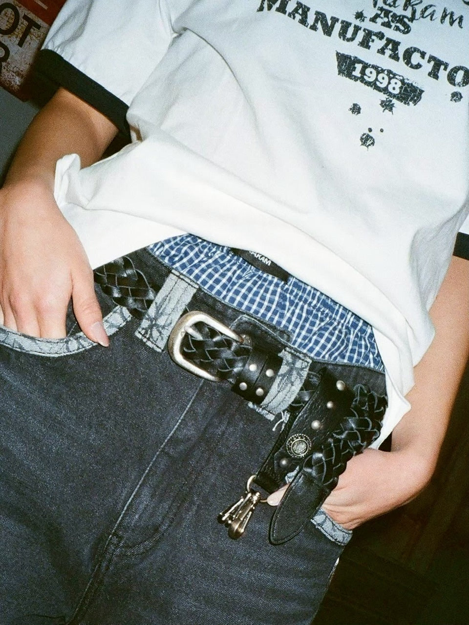 【AAKAM】Antique Circle Studded Leather Keyring