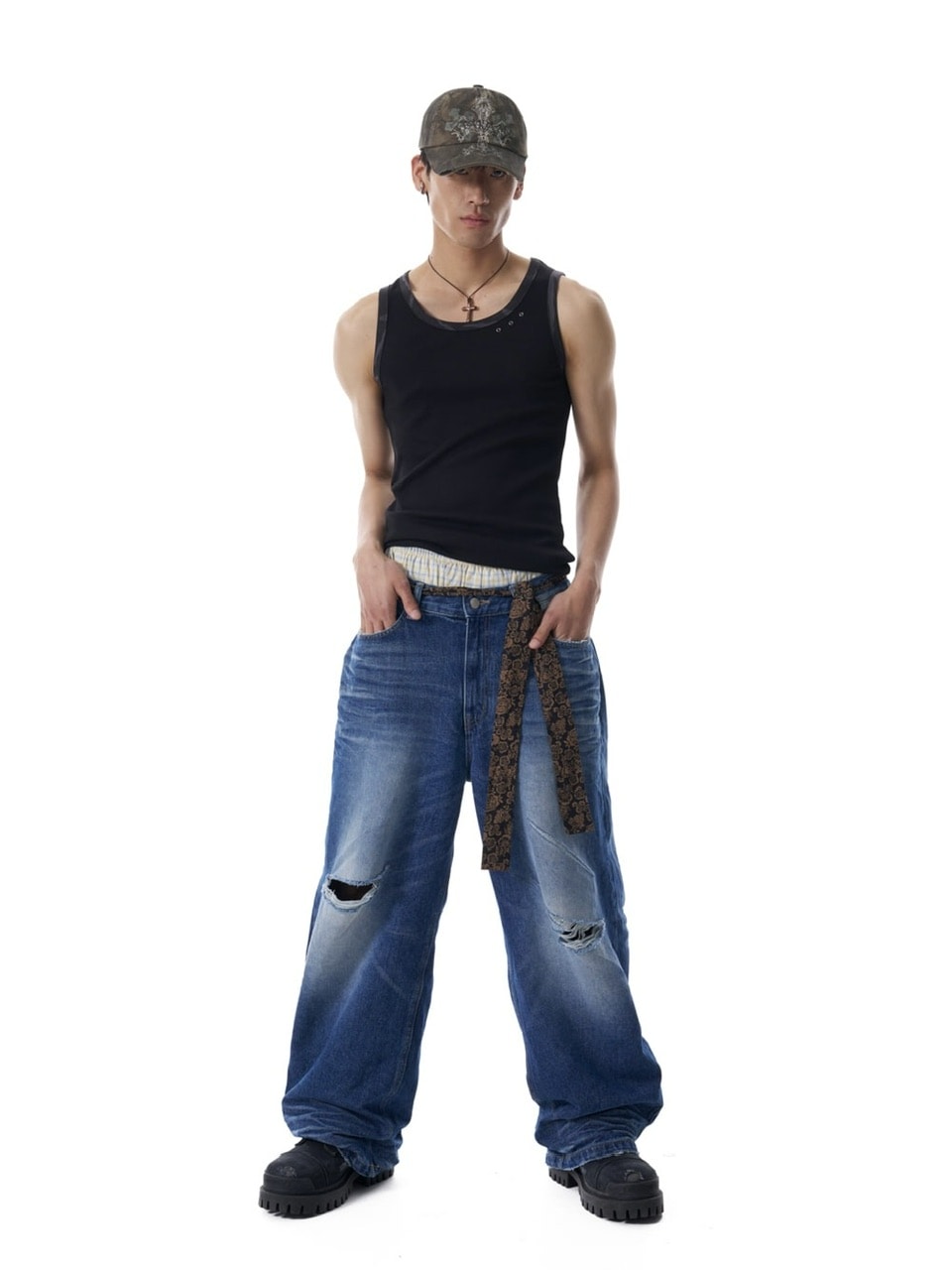 【AAKAM】Eyelet Contrast Camo Sleeveless