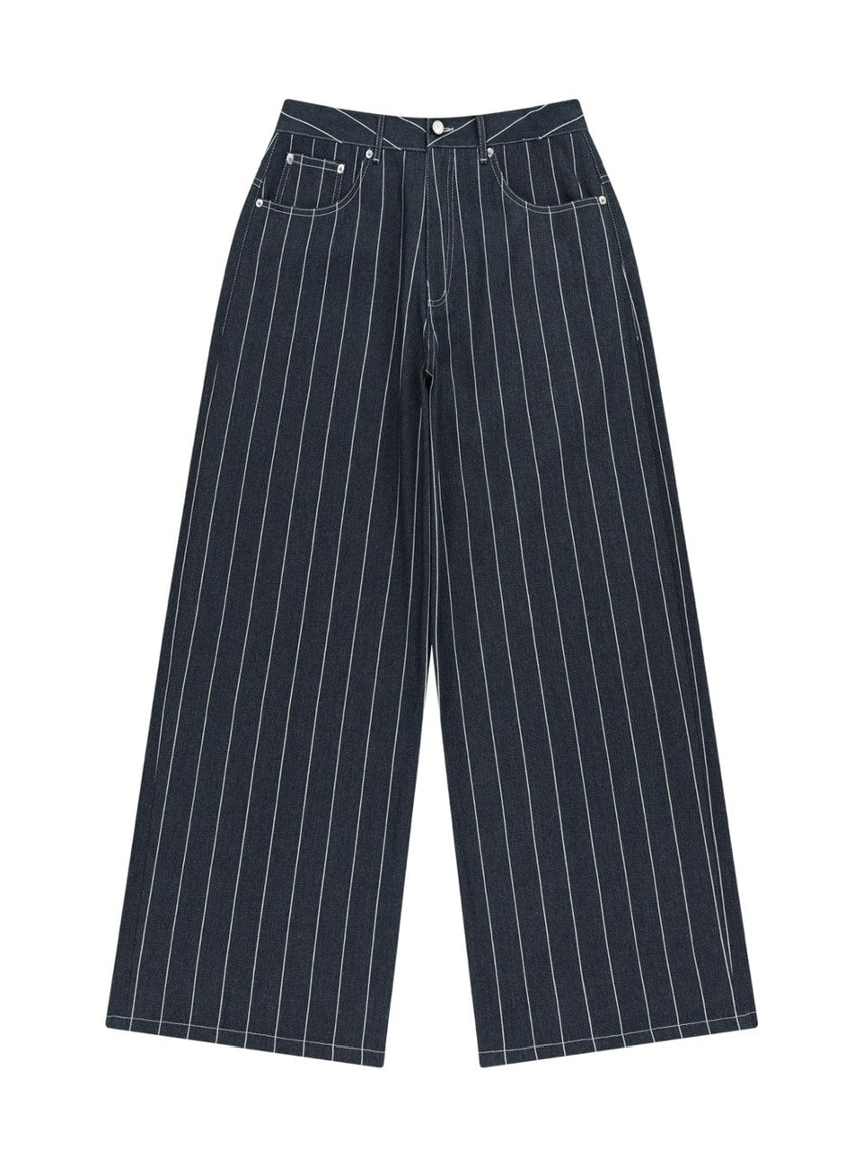 【AAKAM】Striped Cinch Back Denim Pants