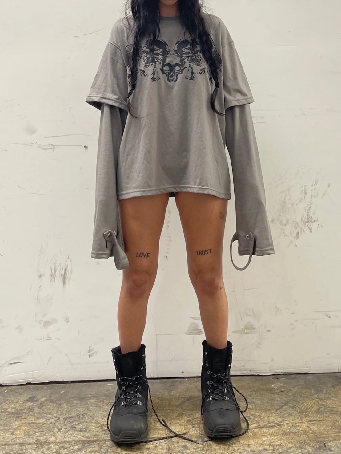 【haveyoudiedbefore?】Tombstone DL-Long Sleeve T-shirts / 【ハブユーダイドビフォー】スカルグラフィックレイヤード長袖Tシャツ