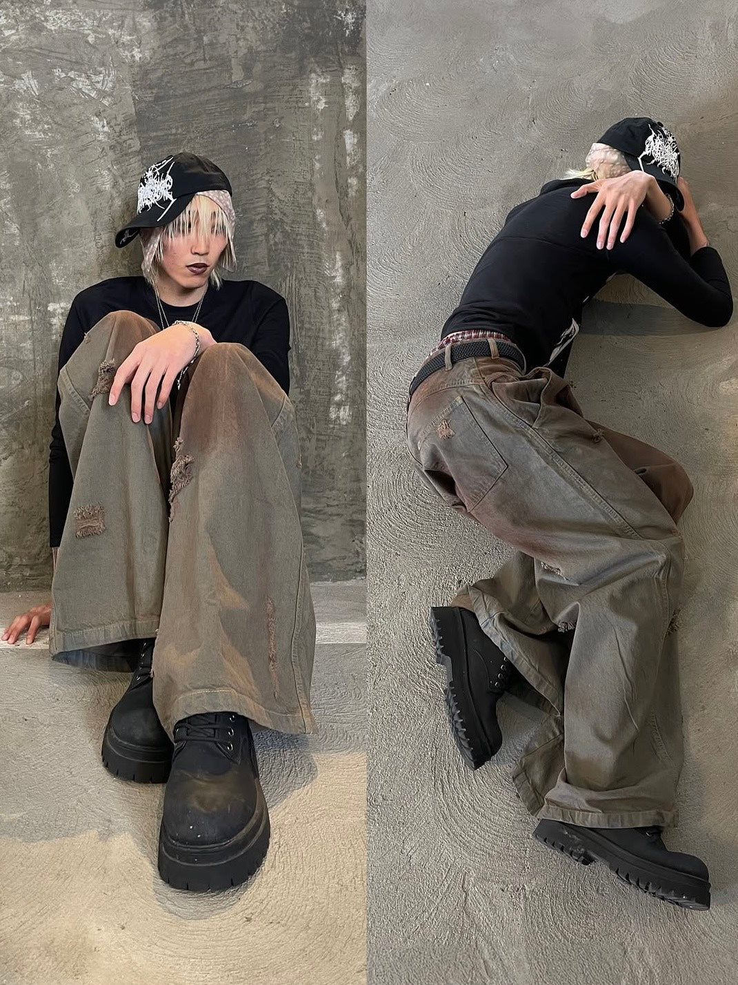 【haveyoudiedbefore?】Log Denim Pants / 【ハブユーダイドビフォー】ダーティーウォッシュダメージワイドパンツ